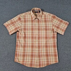 Arrow USA 1851 Mens Plaid Short Sleeve Button Down Shirt Orange Tan Medium
